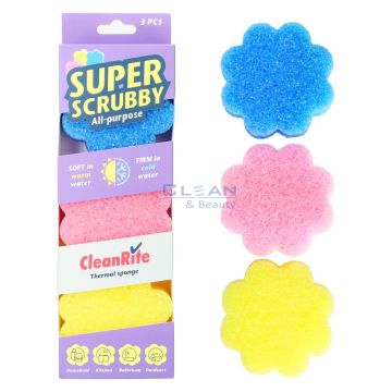 CleanRite Super Scrubby комплект от 3 цветни термогъби – гъби с двойно действие за почистване